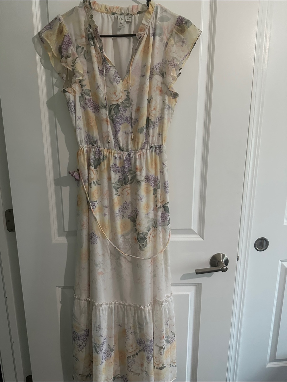 Floral Ruffle Midi Dress in Cream and Yellow